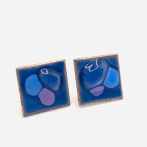 Vintage Mid-Century Modern Blue & Purple Enamel Screw-Back Earrings